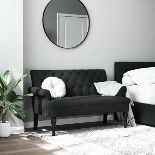 VIHHQGC Modern Upholstered Bench with Tufted Seat and Supportive Backrest, Solid Rubber Wood Frame, Durable Polyester Fabric, 47.2 Inch Length, 19.1 Inch Depth, Comfortable Seating