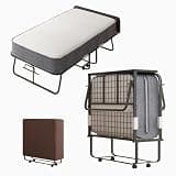 2 Folding Bed,75" x 46" Rollaway Bed with 5" Thickness Mattress for Adults with Storage Cover, High Rebound Foam Filling, Steel Frame with 4 Movable and Lockable Wheels, Headboard
