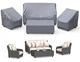 Mrrihand Patio Furniture Covers - 4 Piece Outdoor Furniture Set with Waterproof Sofa, Chair, Coffee Table Covers - Windproof Buckle Strap and Adjustable Drawstring - Grey