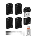 5-Packs 4GB FAT32 Small Flash Drive USB2.0 Drive with USB-C Adapter(Black)