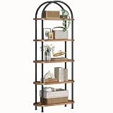 HOOBRO 5 Tier Open Bookshelf, Industrial Arched Bookcase Display Shelf Rack, Wooden Bookcase Storage Shelf Metal Frame, Tall Storage Organizer for Home, Easy Assembly, Rustic Brown BF176SJ01