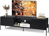 WLIVE 58" TV Stand for 65 Inch TVs, Mid Century Modern Entertainment Center with 2 Storage Cabinets & Open Shelf, Media Console Table with Metal Legs for Living Room, Bedroom, Black