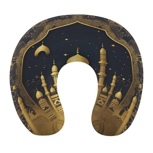 VstaDank Eid Golden Mosque Travel Pillow Comfortable U Shape Memory Foam Pillows Relieve Fatigue Portable Neck Pillow Office Napping Pillows for Planes Trains Self-Driving Cars