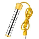 Immersion Water Heater 2000W with Auto Shut-Off, Stainless Steel Guard Heater, Portable Bucket Heater, Submersible Electric Heater, Indicator Light, Yellow, 11 in / 28 cm