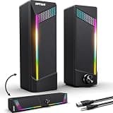 Computer Speakers, 2 in 1 PC Speaker , Gaming Speakers for PC Computer Laptop Desktop Monitor, RGB Speakers with Touch Sensitive Lighting, USB Powered 3.5mm Aux(Package Only Two Speaker, No Soundbar)