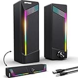 Computer Speakers, 2 in 1 PC Speaker , Gaming Speakers for PC Computer Laptop Desktop Monitor, RGB Speakers with Touch Sensitive Lighting, USB Powered 3.5mm Aux(Package Only Two Speaker, No Soundbar)