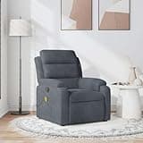KHNLGFR Manual Reclining Massage Chair with 6 Massage Points, USB Powered Vibration Recliner, Faux Leather Armchair with Side Pocket, Dark Gray Velvet, 135 Degree Tilt