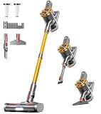 CHEBIO Cordless Vacuum Cleaner, 550W/45Kpa Vacuum Cleaners for Home with LED Display, Anti-Tangle&Wall Mount, 65Mins Wireless Vacuum, 8 in 1 Lightweight Stick Vacuum for Hard Floor/Carpet/Hair (Gold)