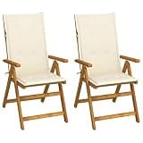 KHNLGFR Solid Acacia Wood Outdoor Reclining Armchairs 2-Pack with Cushions, Oil Finished Patio Chairs with 5-Position Adjustable Backrest for Relaxing