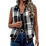 Women Sleeveless Plaid Vest Zip Up Casual Lightweight Waistcoat