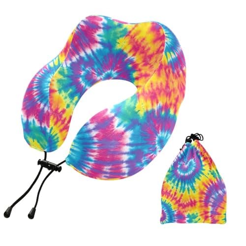 ZOEO Travel Pillow for Neck Head, Tie Dye Colorful Pattern Memory Foam Padding Sleeping Airplane Trains Cars Camping Office