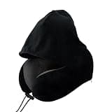 NeoFabHome Travel Pillow with Extra Large Hood, Memory Foam Neck Support Pillow for Airplane, Includes Eye Mask & Earplugs (Black)