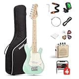 Donner 30 Inch Kids Electric Guitar Beginner Kits ST Style Mini Electric Guitar for Boys Girls with Amp, 600D Bag, Tuner, Picks, Cable, Strap, Extra Strings, DSJ-100, Green