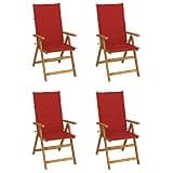 KNERPWD Solid Acacia Wood Outdoor Reclining Armchairs Set of 4 with Cushions, Oil Finish Patio Chairs with Adjustable Backrest 5 Positions