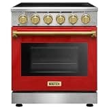 KOSTCH 30 inch Professional Electric Range with 5 Heating Elements Cooktop, 4.55 Cu. Ft. Convection Oven Capacity, Smooth Glass Top, in Stainless Steel (Red/Bronze)