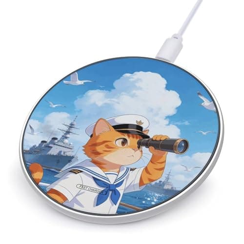 Cat Navy Wireless Charger Portable Fast Charging Pad Lightweight Wireless Charging Pad 10W Slim Charging Station for Phone Charger Mat for Travel Home Office Desk