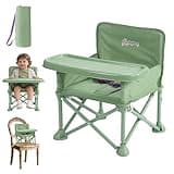 Portable Baby Chair,Portable 3-in-1 Baby Booster Seat with Tray,Folding Toddler High Chair for Travel,Camping, Home & Dining, Easy to Clean & Store, Safe with Child Safety Belt Carry Bag(Green)