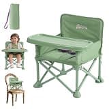 Portable Baby Chair,Portable 3-in-1 Baby Booster Seat with Tray,Folding Toddler High Chair for Travel,Camping, Home & Dining, Easy to Clean & Store, Safe with Child Safety Belt Carry Bag(Green)