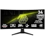 msi MAG 346CQ 34-inch 3440 x 1440 (UWQHD) Gaming Monitor, 180Hz, FreeSync Premium, HDMI, DisplayPort, VESA Mountable, Tilt, Height Adjustable, Speaker, 1ms, Black