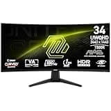 msi MAG 346CQ 34-inch 3440 x 1440 (UWQHD) Gaming Monitor, 180Hz, FreeSync Premium, HDMI, DisplayPort, VESA Mountable, Tilt, Height Adjustable, Speaker, 1ms, Black