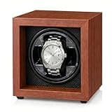 Automatic Single Watch Winder Box for Rolex and Other Watches, Handcrafted Wood Display Case, Self Winding Watch Winder Box with Quiet Motor, Carbon Fiber Interior & Soft Watch Pillow – Walnut Finish