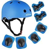 KAMUGO Kids Bike Helmet, Toddler Helmet for Ages 2-8 Boys Girls with Sports Protective Gear Set Knee Elbow Wrist Pads for Skateboard Cycling Scooter Rollerblading (Blue)