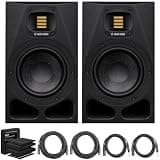ADAM Audio A7V 7-inch Powered Studio Monitor, Black (Pair) AMS-A7V Bundle with Focusound 2 Pack Isolation Pads High Density Acous, 2X OnStage 25ft XLR Cable + 2X 10ft Balanced XLR to TRS Cable