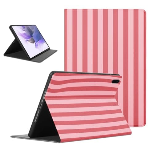 Mrtponk Cute Striped Tablet Case for Samsung Galaxy Tab A7 SM-T507/T505/T500 10.4 Inch 2020, Trendy Pink Stripe Geometric Vertical Line Cases Slim Lightweight Trifold Stand Soft TPU Cover for Girl Boy