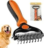 Undercoat Rake for Dogs, 2 in 1 Dematting Comb & Deshedding Tool for Long Hair Pets, Pet Hair Grooming Brush, Clear Mats and Tangles, Reduces Shedding by 95%