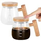 Electric Automatic Cup with Handle & Lid, 2 Pcs Self Mixing Glass Coffee Mugs, Portable Rechargeable Rotating Blender, 400 Ml Auto Stirring Glass Cup for Mixed Milk Coffee Juice