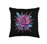 Lightning Gothic Purple Rose with Ice Crystals Throw Pillow