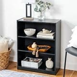 LOVEZOE 3 Shelf Bookcase with Adjustable Shelves, Black Small Storage Unit for Home Office Living Room, Particle Board and MDF, 24.8” W x 11.65” D x 31.65” H