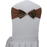 Spandex Chair Sashes Bows 10pcs Spandex Chair Bows Bands with Buckles for Wedding Party Ceremony Banquet Decoration(Brown)