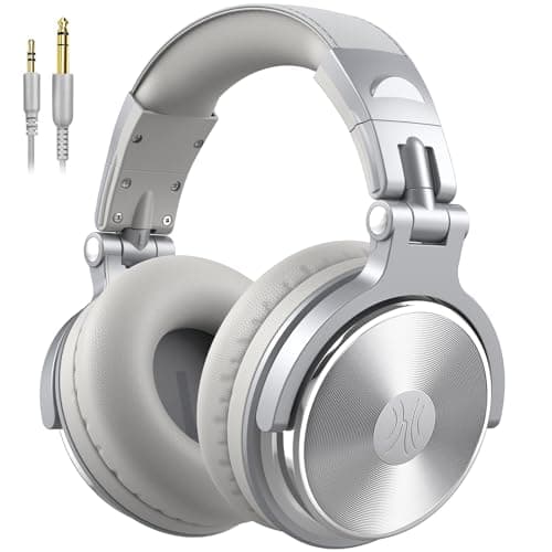OneOdio Wired Over Ear Headphones Studio Monitor & Mixing DJ Stereo Headsets with 50mm Neodymium Drivers and 1/4 to 3.5mm Jack for AMP Computer Recording Podcast Keyboard Guitar Laptop - Silver