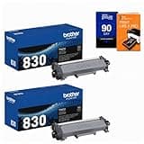 Brother Genuine TN830 2-Pack Standard Yield Black Toner Cartridge, for MFC-L2820DW, MFC-L2880DW, HL-L2460DW, MFC-L2900DW, HL-L2480DW, MFC-L2760DW, Bundle with Deco Essentials Printer eBook