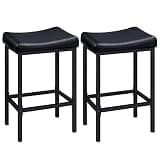 HOOBRO Bar Stools, Set of 2 Bar Chairs, Counter Height Stools, Saddle Barstools with Curved Surface, 24.8 Inches, 2.4" Thick Upholstery, for Kitchen, Dining Room, Cafe Black BB10BY01