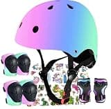 Kids Bike Helmet Adjustable Bike Helmet with Knee Pad Elbow Pads Guards, Toddler Helmets for 3-5-8-14+Riding Scooter Inline skatings Skateboard Helmet