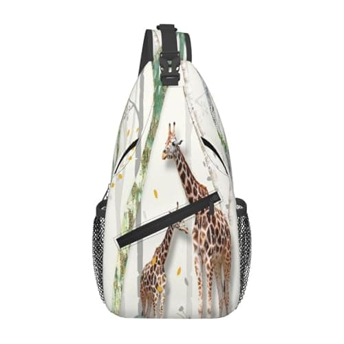 Giraffe Safari 3d Forest Tree Flowers Theme Wildlife African Jungle Animals Men'S Crossbody Chest Bag, With Padded Strap, Large Capacity For Ipad Tablet Travel Work