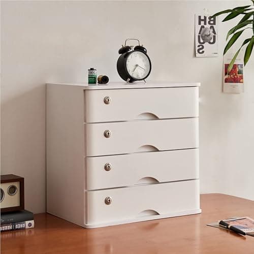 Jiiporegj Wooden Desktop Storage Box with Drawers - Sturdy File Cabinet Lockable Monitor Riser Chest of for Home/Office,a-4 Drawer(c,3 Drawer) E 4 Drawer