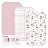 Gllquen Baby 3-Pack Muslin Cotton Bassinet Sheets, 33"x20" Fitted Crib Sheets for Bedside Sleeper & Travel Crib, Oeko-TEX Certified Soft Breathable Sheets, Easy On/Off (Bear's Dreamland)