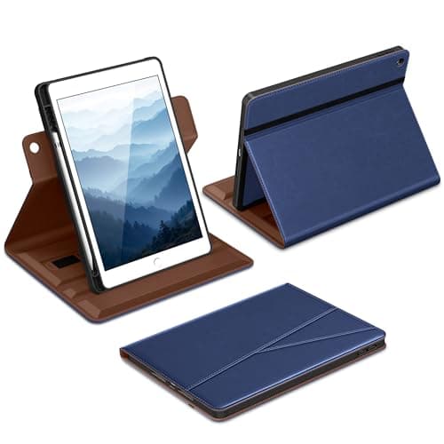 DTTO for iPad 9th / 8th / 7th Generation Case 10.2 Inch (2021/2020/2019), 360 Degree Rotating Premium Leather Folio Stand Cover with Pencil Holder, Navy Blue