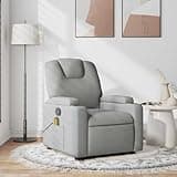 KHNLGFR Light Gray Fabric Massage Recliner Chair with 6 Vibration Points, 135 Degree Manual Recline, Cup Holders and Side Pocket