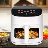 MIRASTON 6.8QT Large Air Fryer for Family Gatherings, with Viewing Window & Angled Color Touchscreen, 8 Smart Presets for Meals, Snacks & Sweets, 1500W, Dishwasher Safe, White