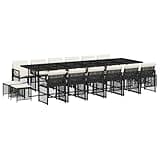 WRJENFSC 17-Piece Garden Dining Set for 16 People, Large Rectangular Outdoor Rattan Table with 12 Folding Chairs and 4 Stools, Modern Patio Furniture Set for Terrace, Black and Cream White