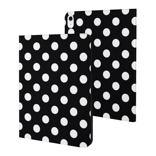 Compatible with iPad A16 Case 11 Inch 2025, Vintage White Polka Dot Black Print Slim Tablet Cover Compatible with iPad 10th Generation Case 10.9 Inch 2022, Auto Wake/Sleep with Stand