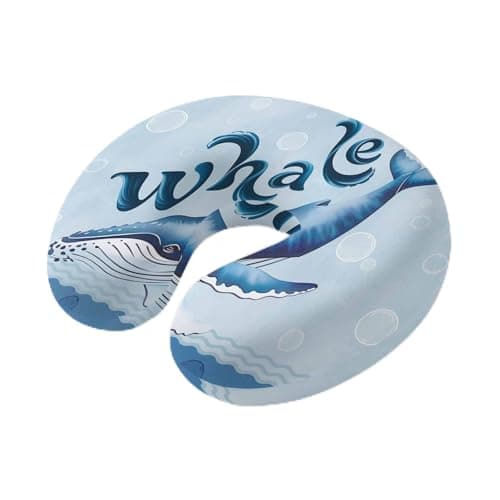 Yaiikkvbaa Navy Blue Whale Neck Pillow Memory Foam U Shaped Travel Pillow, Summer Coastal Bubbles Ocean Waves Neck Support Pillows Decorative Headrest Cushion for Airplane Sleeping Car Office