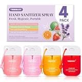Treeroot 4-Pack Hydrating Hand Sanitizer Spray, Alcohol-Free Travel Size Pocket Sanitizer with Keychain Hook, Silver Ion Moisturizing Rinse-Free Hand Washcloths Sprayer, Women Travel Essentials