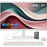 HP 22" FHD All-in-One Desktop Computer, 16GB RAM, 640GB Storage (128GB SSD + 512GB External), Quad-Cores Intel N100, Windows 11 and Office 365 for Web, Keyboard & Mouse Included, White