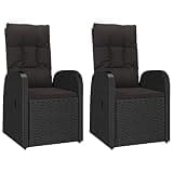 WEHUOSIF Set of 2 Black Reclining Garden Chairs with Poly Rattan Frame and Padded Cushions for Outdoor Patio Balcony Use