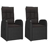 WEHUOSIF Set of 2 Black Reclining Garden Chairs with Poly Rattan Frame and Padded Cushions for Outdoor Patio Balcony Use